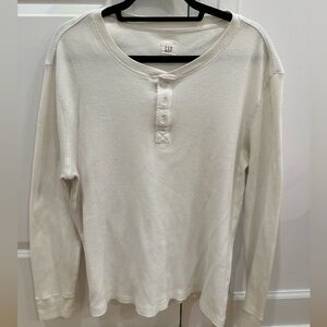 GAP Cream Long Sleeve Waffle Henley Shirt